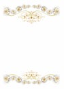 Template of gift or wedding card with flowers and gold decorations.