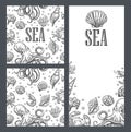 Template for greeting card and seamless pattern. Sea shell, octopus Royalty Free Stock Photo