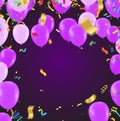 Template for Happy birthday card with place for text. purple balloons  EPS 10 vector file included Royalty Free Stock Photo