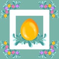 Template Of Happy Easter Postcard. Multicolored Ornament Easter Eggs With Big Gold Glitter Paschal Egg At the Center In