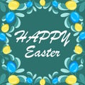 Template Of Happy Easter Postcard. Paschal Egg Ornament Of Multicolored Eggs And Happy Easter Inscription In The Center