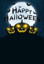 Template for Happy Halloween. Grunge calligraphy with bats and spiders. Pumpkins in the night cemetery. Full moon in the starry Royalty Free Stock Photo