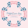 Template for happy love day greeting card design, with beautiful of leaf and floral frame concept. Vector Royalty Free Stock Photo