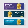 Template of horizontal vector banners with a pile of gold coins