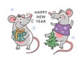 Template image Happy new year party with rat, white background new year 2020. Funny sketch mouse Vector illustration