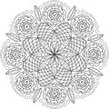 Black doodle lace mandala on a white background