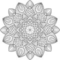 Black doodle lace mandala on a white background