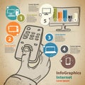 Template for infographic with hand with remote control and Smart