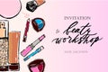 Template of invitation to beaty workshop on pink background