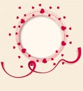 Template for an invitation to a party. Red hearts around the circular frame.