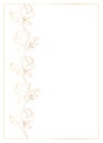 Border frame with a vertical garland of flowering magnolia branch. Gold