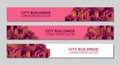 Template of isometric city buildings banner design with space for text. Modern third banner template design. Colorful thirds set