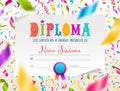 Template of kids diploma for kindergarten, school, preschool or playschool.