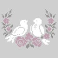 Template for knitting and embroidery cross-stitch. Birds and flowers summer garden pattern.