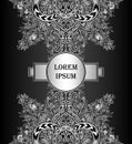 Template label frame banner with decorative modern element silver on black