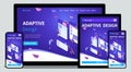 Template Landing page Isometric concept of web design and development of mobile websites, adaptive design, applications