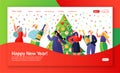 Template for landing page on winter holidays theme. Website layout with flat people characters celebrating New Year