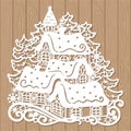 Template For Laser Cutting. Christmas Winter Landscape. Vector
