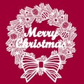 Template for laser cutting. Christmas wreath with the inscription - Merry Christmas. Vector