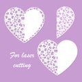 Template for laser cutting, heart with a pattern of flowers. Vector