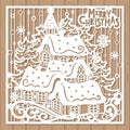 Template For Laser Cutting. Merry Christmas. Postcard. Vector