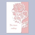 Template for laser cutting postcard with a rose flower