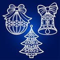 Template for laser cutting. A set of openwork Christmas tree decorations. Vector Royalty Free Stock Photo