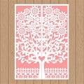 Template for laser cutting. Wedding invitation with a tree. Vector Royalty Free Stock Photo