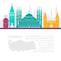 Template leaflets with a map of Turkey and landmarks of Istambul Royalty Free Stock Photo