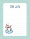 Template for letter to Santa Claus. Christmas layout with cute bunny for wish lists, greeting cards and invitations