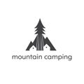 Template logo with camping tent,mountains and tree. Royalty Free Stock Photo