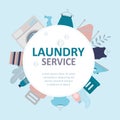 Template logo of laundry service. Various tools for washing and ironing. House cleaning Royalty Free Stock Photo