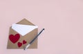 Template love letter blank of declaration of love envelope with hearts mock-up Valentine& x27;s Day Royalty Free Stock Photo