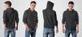 Template of a male blank black hoodie on a young guy for design presentation, set with a front and back pose