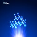 Template for medical design. Atom science molecule. Abstract mesh ovr blue background. Royalty Free Stock Photo