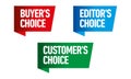 Set of three vector badges - editors choice, customers choice, buyers choice Royalty Free Stock Photo