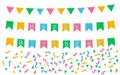 Template with multicolored flags, confetti, birthday greetings Royalty Free Stock Photo