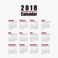 Template Of 2018 New Year Calendar In Clean Minimal Table Simple Style Red Black And White Color