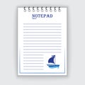 Template for notepad. Objects on the marine theme. Drawn elements. Royalty Free Stock Photo