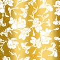 Freesia seamless vector pattern. Hand Drawn gold flower texture. Royalty Free Stock Photo