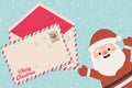 Template Of An Old Christmas Envelope With A Picture Of Santa Claus. Retro Style Christmas Card With Christmas Postage Stamps.