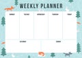 Winter weekly planner with cartoon animals and elements. Royalty Free Stock Photo