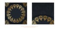 Template Postcard in black color with mandala gold ornament prepared for typography.
