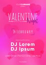 Template poster valentine night with blured heart in pink
