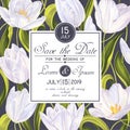 Save the date card template with realistic vector tulips.