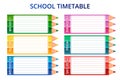 Template school timetable for students or pupils with days of week and free spaces for notes. Vector illustration. Royalty Free Stock Photo