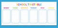 Template school timetable for students or pupils with days of week and free spaces for notes. Vector illustration. Royalty Free Stock Photo