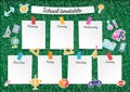 Template school timetable for students and pupils. Vector colorful line Illustration includes many hand drawn elements of school Royalty Free Stock Photo