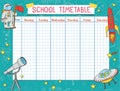 Template school timetable for students. Vector Illustration includes many hand drawn elements of school supplies and Royalty Free Stock Photo