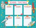 Template school timetable for students. Vector Illustration includes many hand drawn elements of school supplies and Royalty Free Stock Photo